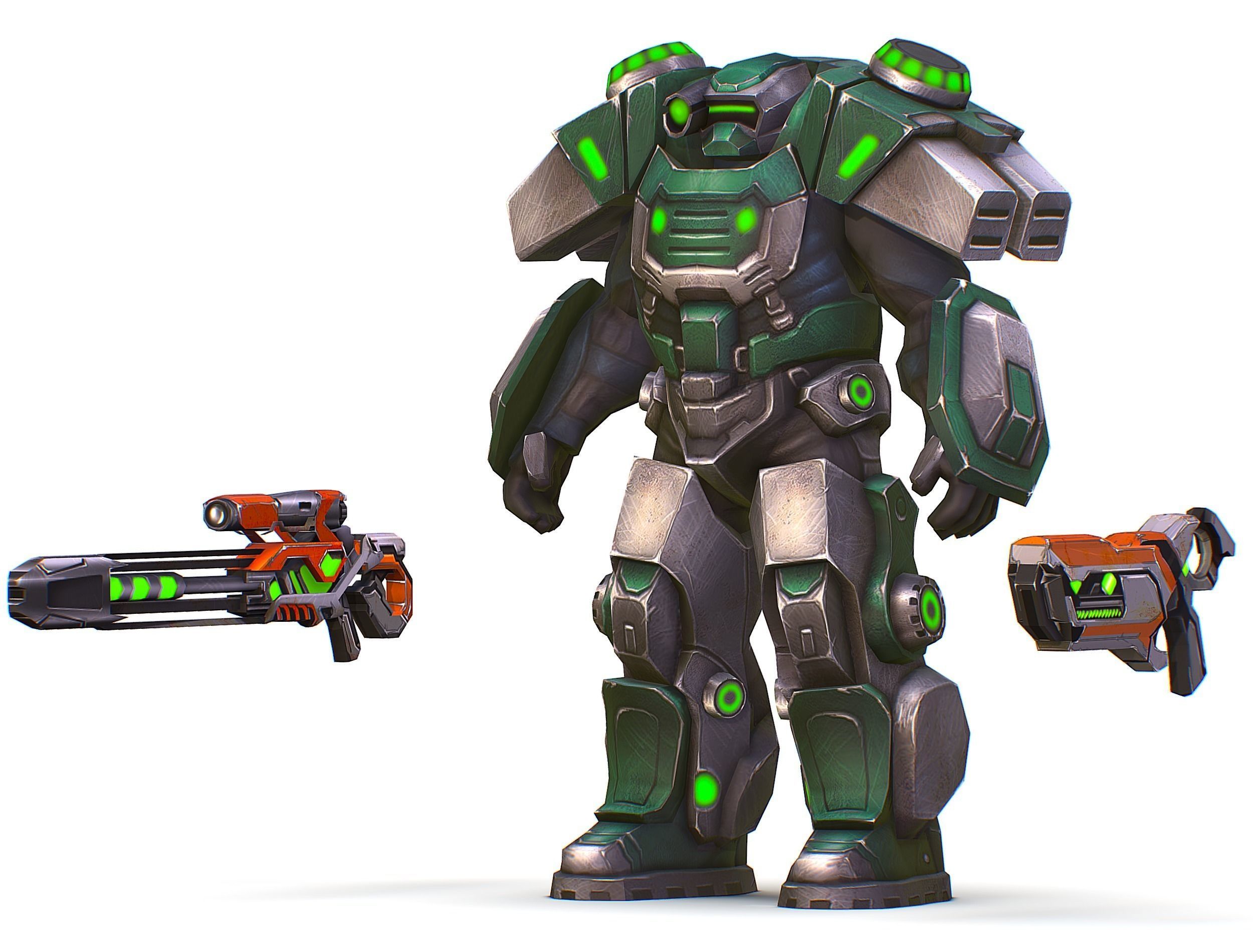 Cartoon Sci-Fi Cyborg Drone Sniper Soldier Low-poly 3D model_23