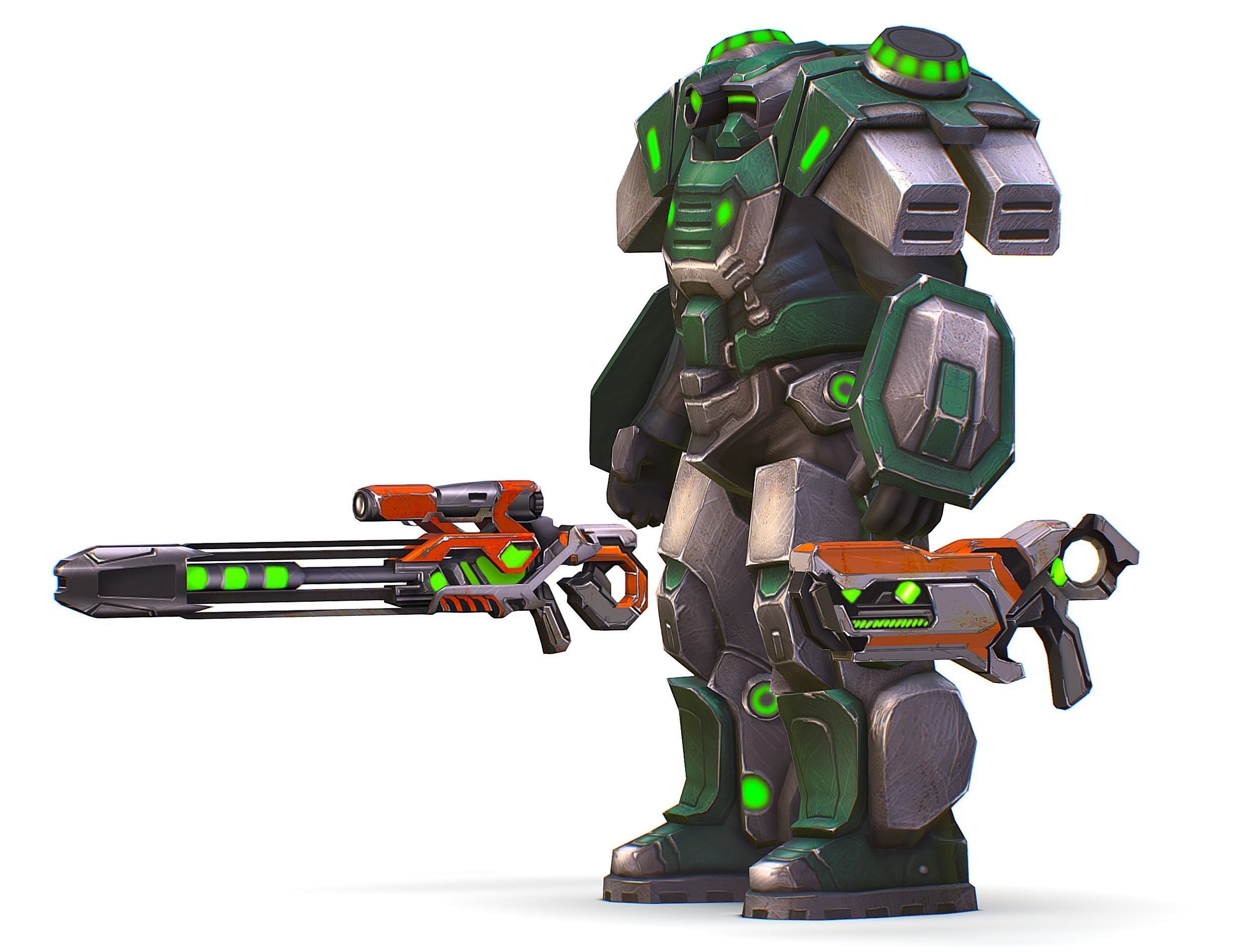 Cartoon Sci-Fi Cyborg Drone Sniper Soldier Low-poly 3D model_21