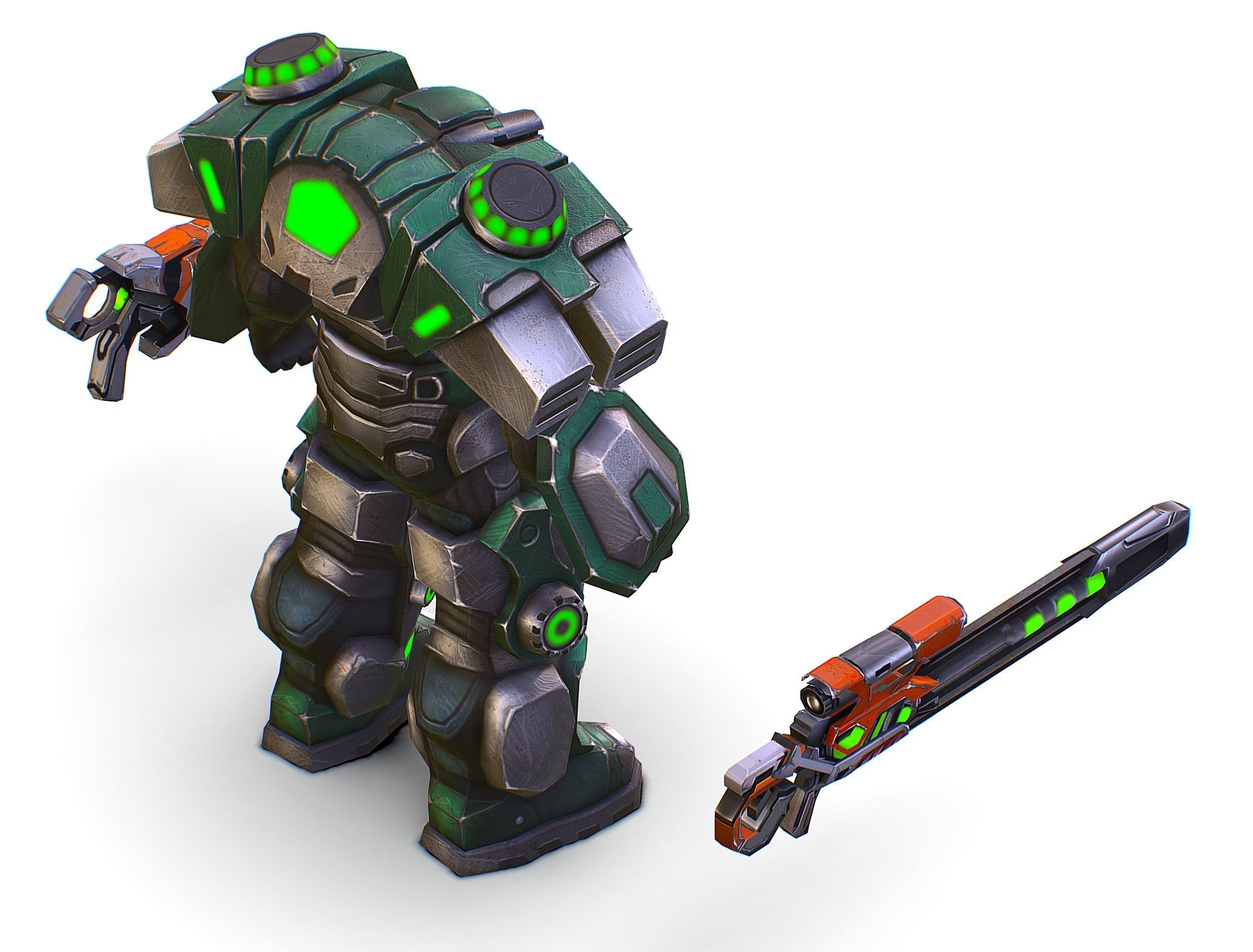 Cartoon Sci-Fi Cyborg Drone Sniper Soldier Low-poly 3D model_39