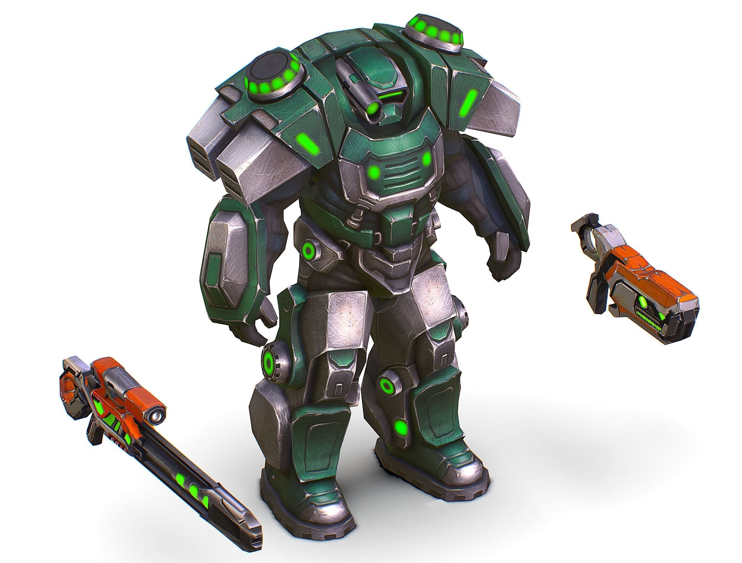 Cartoon Sci-Fi Cyborg Drone Sniper Soldier Low-poly 3D model_36