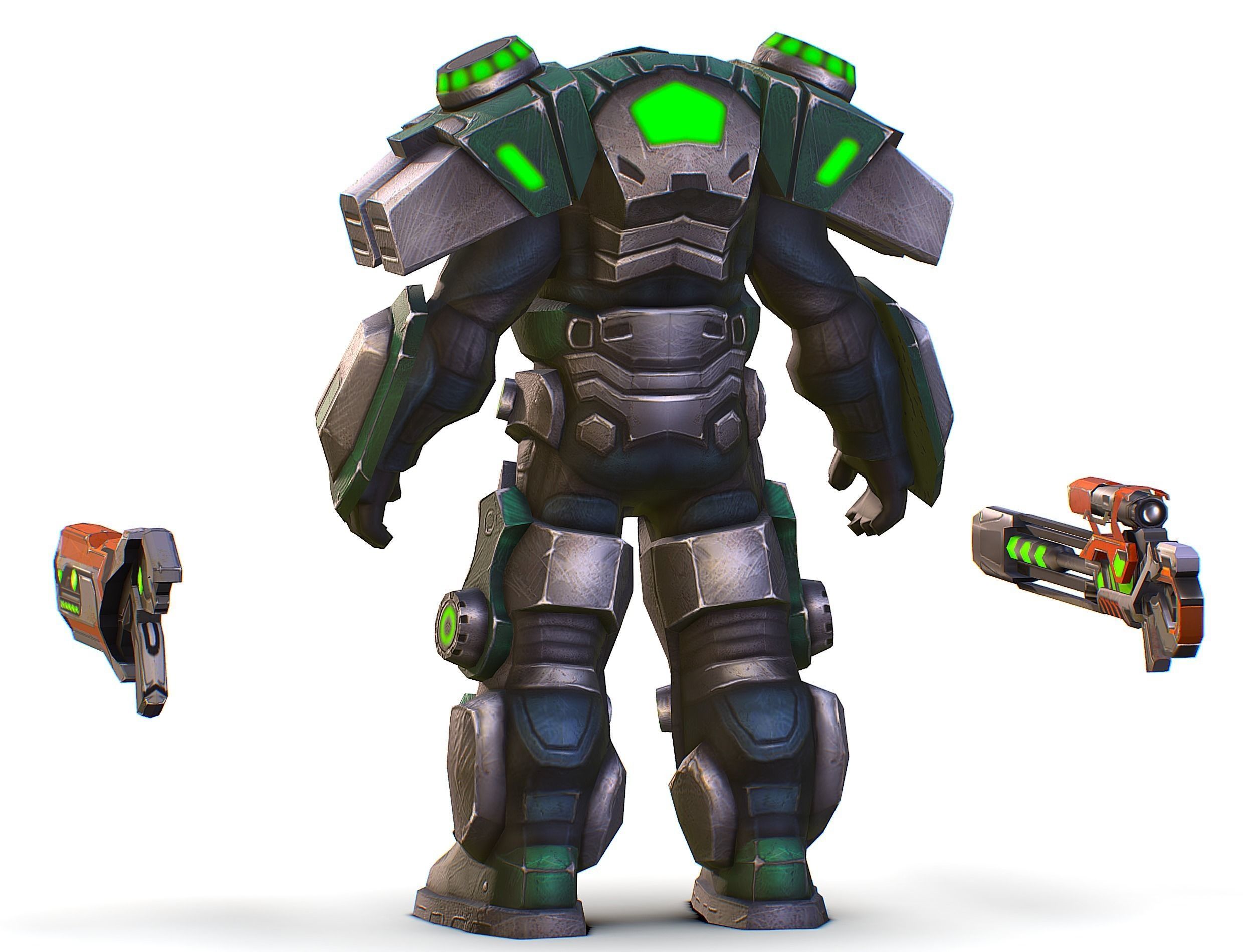 Cartoon Sci-Fi Cyborg Drone Sniper Soldier Low-poly 3D model_14