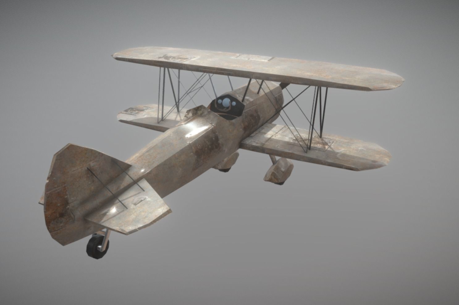 Biplane Vintage Rusty Low Poly PBR AR VR Low-poly 3D model_3