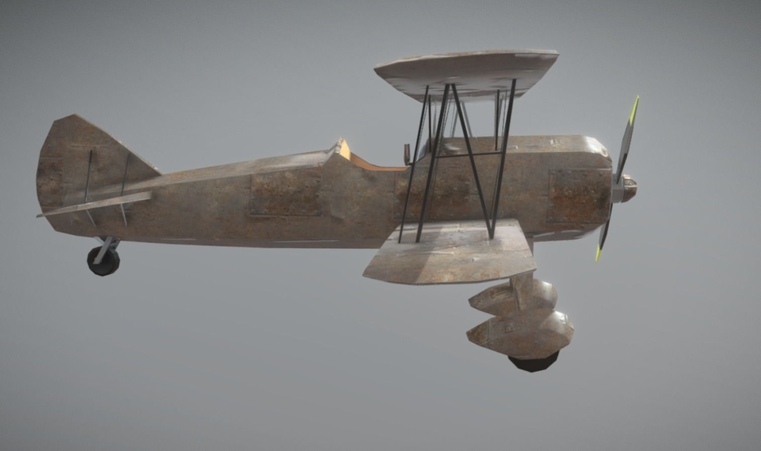 Biplane Vintage Rusty Low Poly PBR AR VR Low-poly 3D model_2