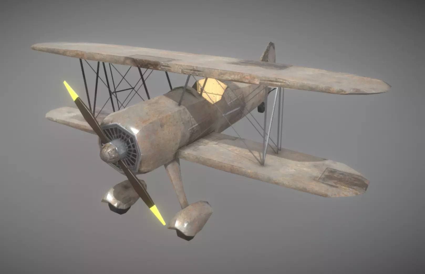 Biplane Vintage Rusty Low Poly PBR AR VR Low-poly 3D model_0