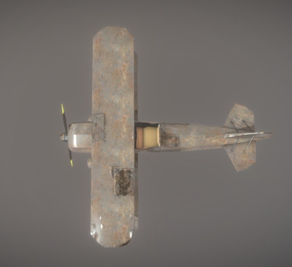 Biplane Vintage Rusty Low Poly PBR AR VR Low-poly 3D model_7