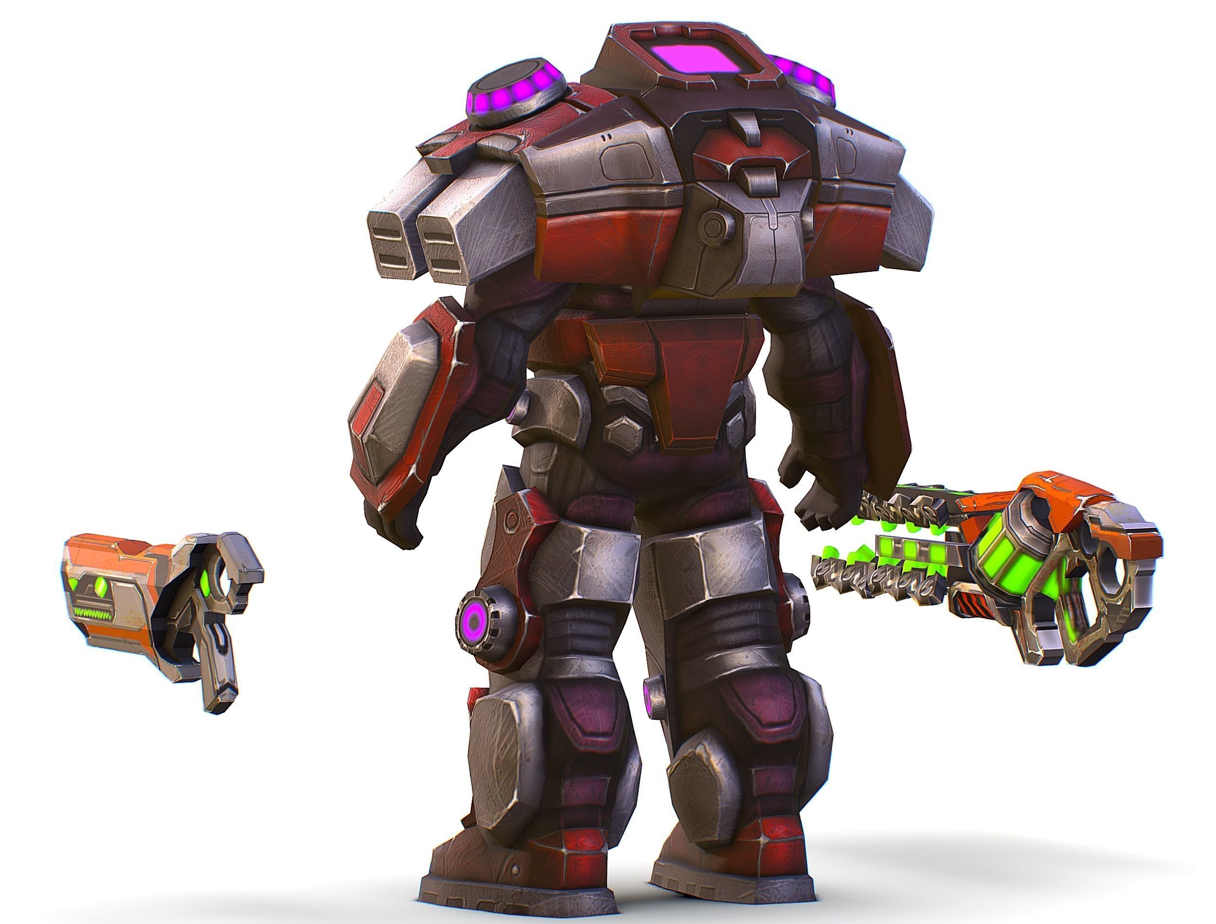 Cyborg Machine Gun with Automatic Rifle and Pistol - 3dsMax Low-poly 3D model_15