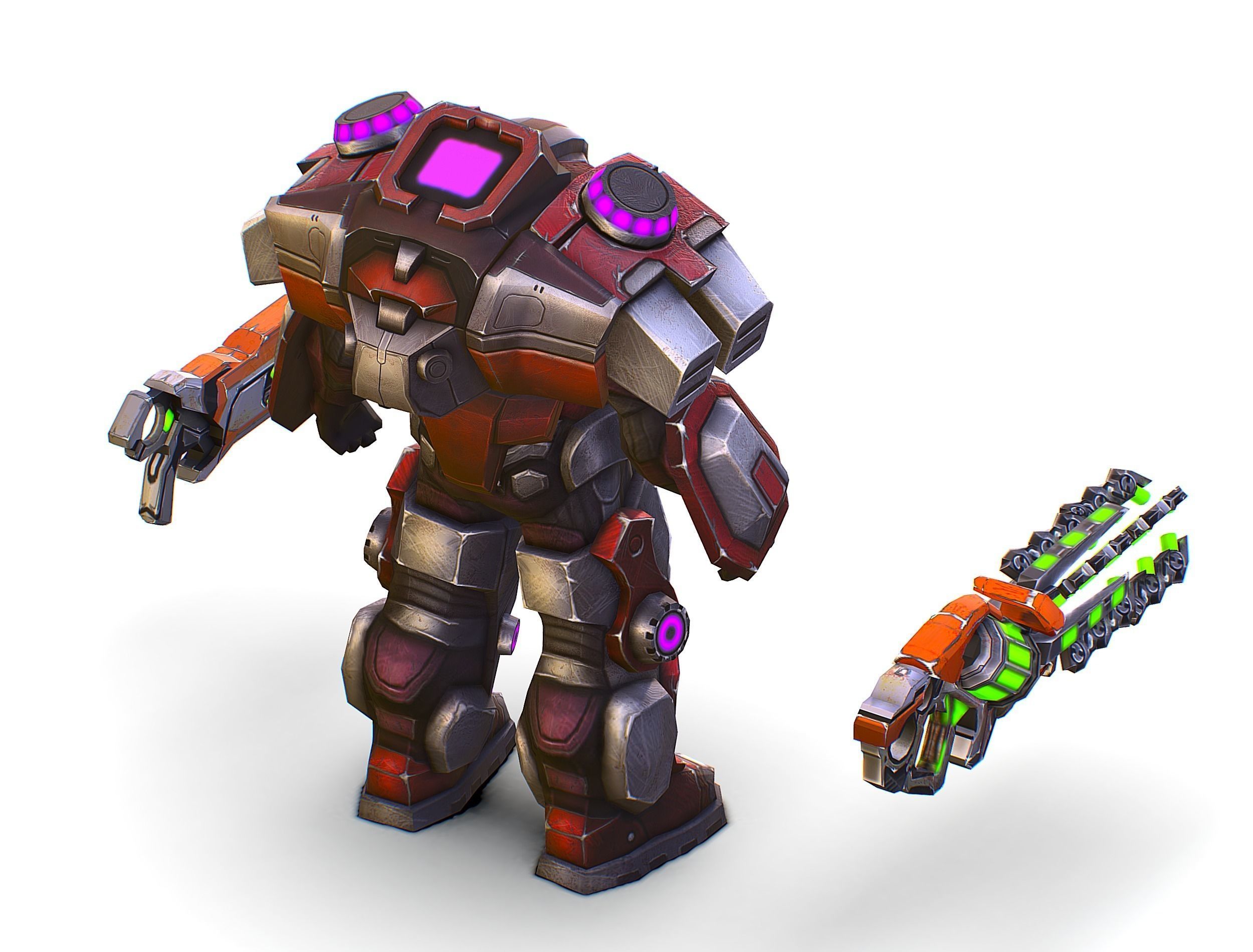 Cyborg Machine Gun with Automatic Rifle and Pistol - 3dsMax Low-poly 3D model_37