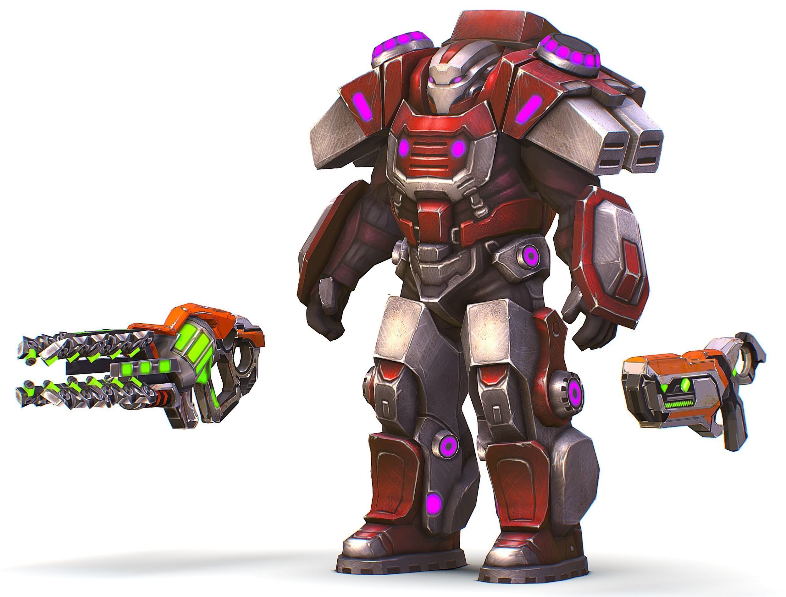 Cyborg Machine Gun with Automatic Rifle and Pistol - 3dsMax Low-poly 3D model_22