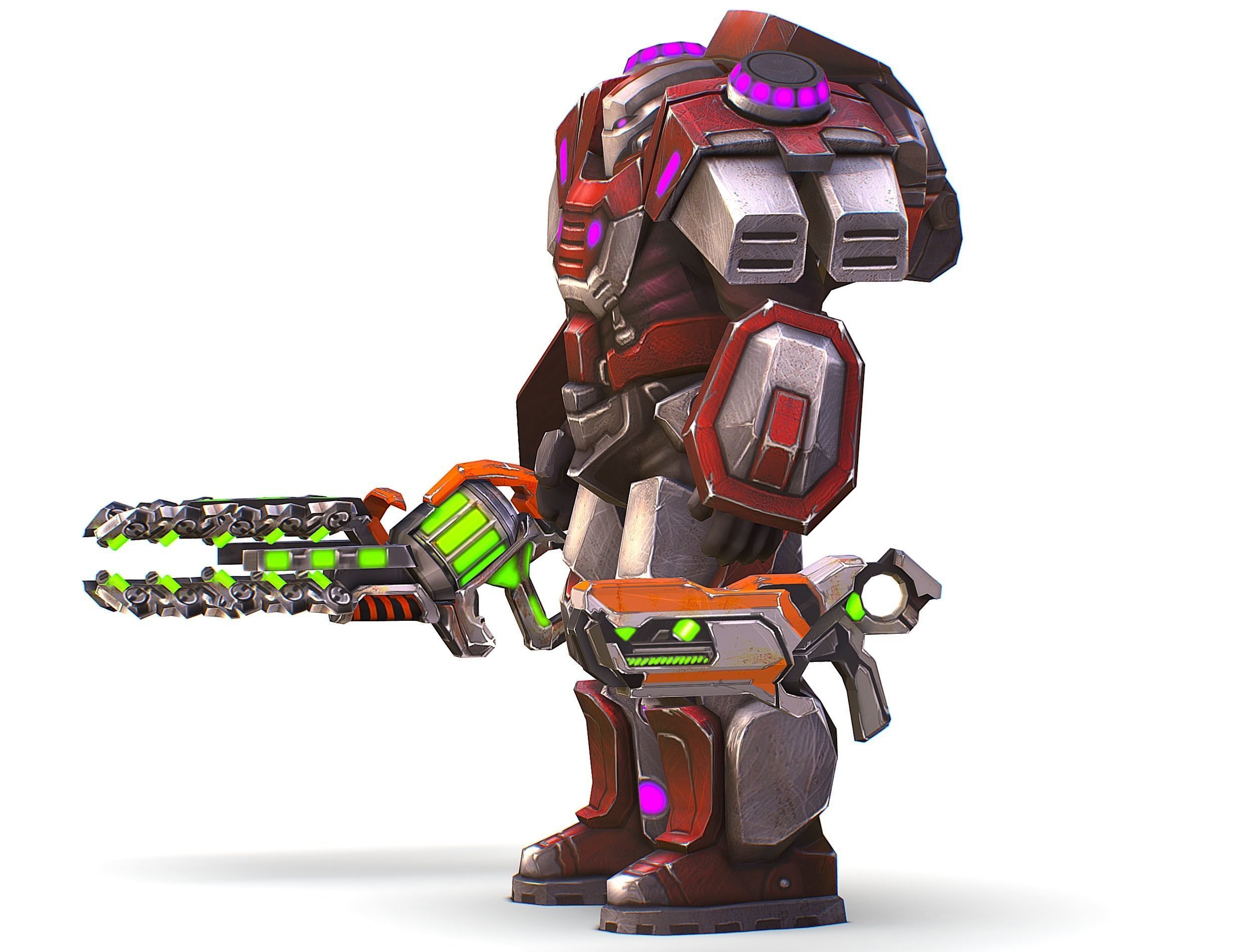 Cyborg Machine Gun with Automatic Rifle and Pistol - 3dsMax Low-poly 3D model_20