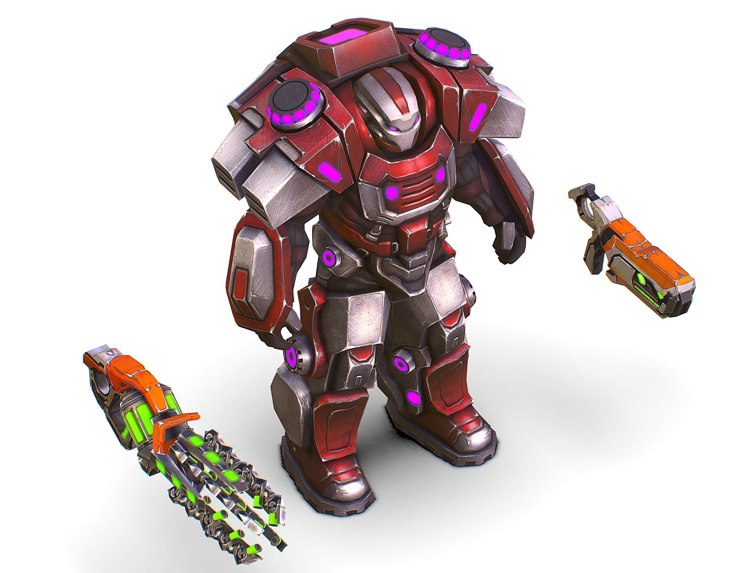 Cyborg Machine Gun with Automatic Rifle and Pistol - 3dsMax Low-poly 3D model_34