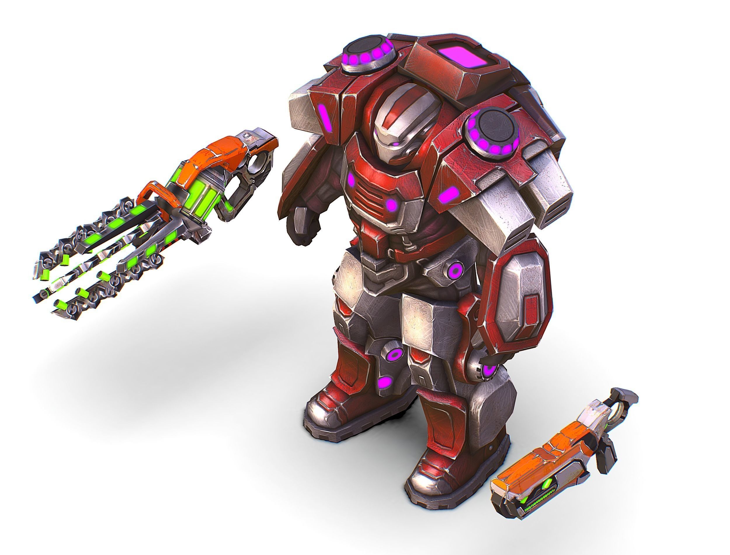 Cyborg Machine Gun with Automatic Rifle and Pistol - 3dsMax Low-poly 3D model_35