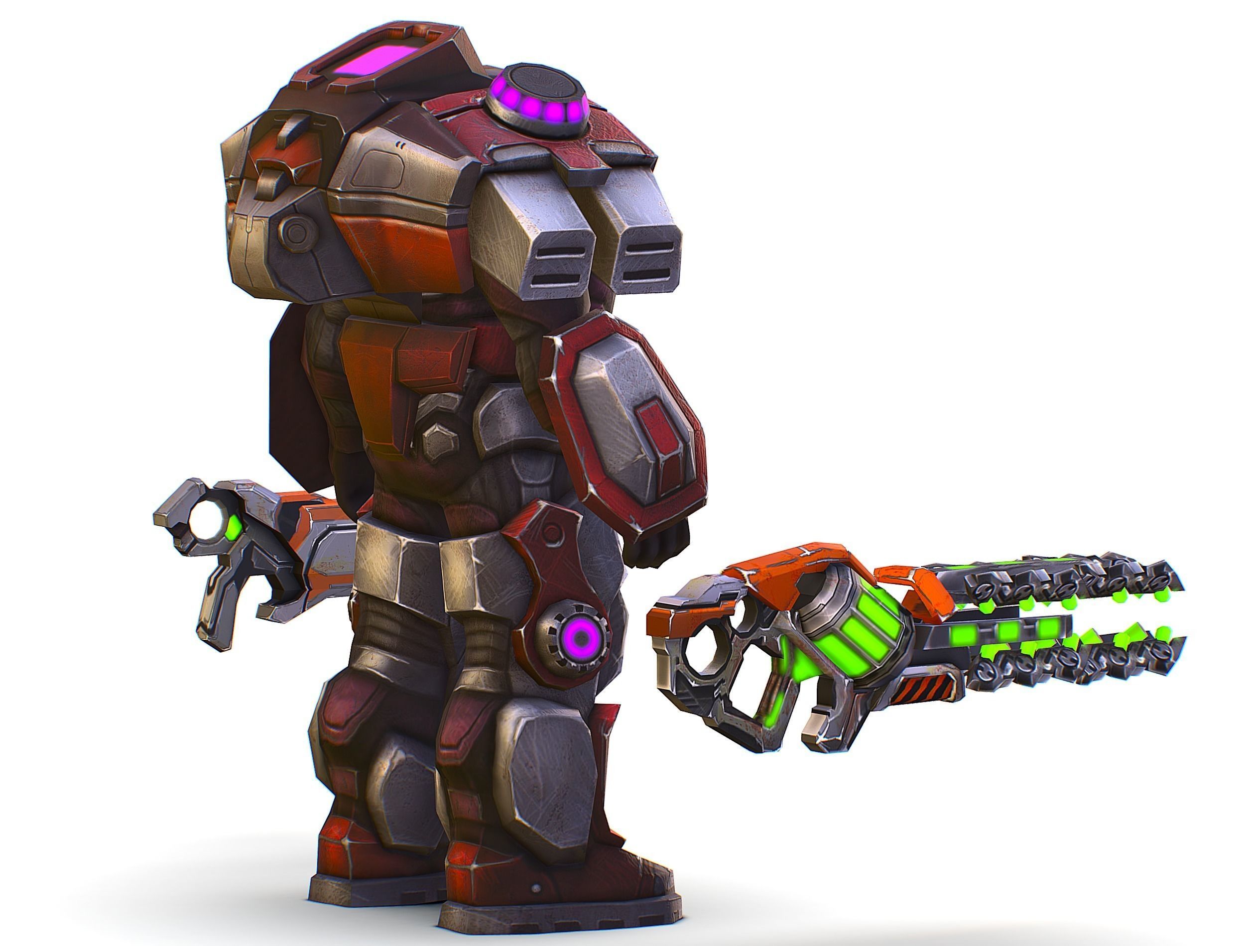 Cyborg Machine Gun with Automatic Rifle and Pistol - 3dsMax Low-poly 3D model_8