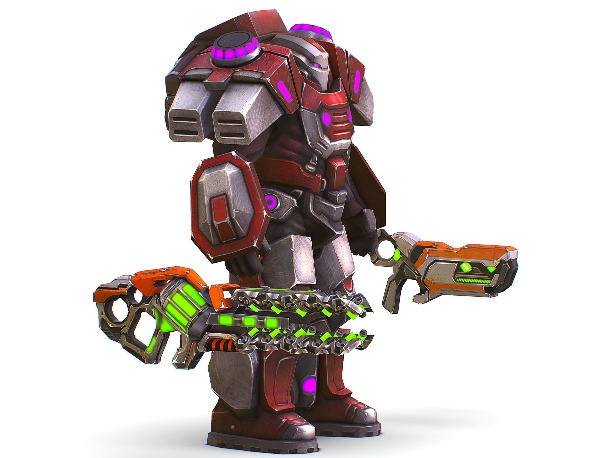 Cyborg Machine Gun with Automatic Rifle and Pistol - 3dsMax Low-poly 3D model_3