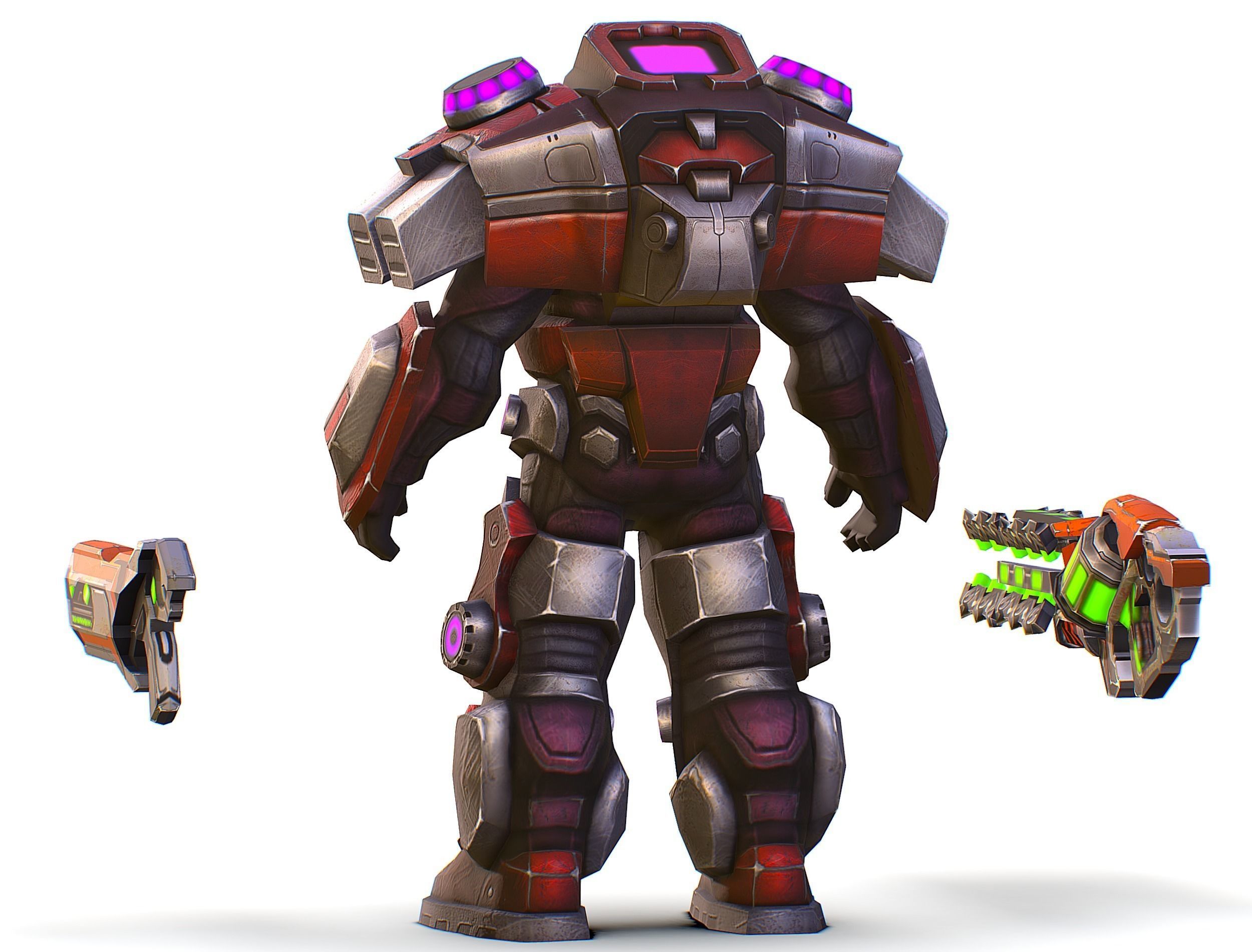 Cyborg Machine Gun with Automatic Rifle and Pistol - 3dsMax Low-poly 3D model_14