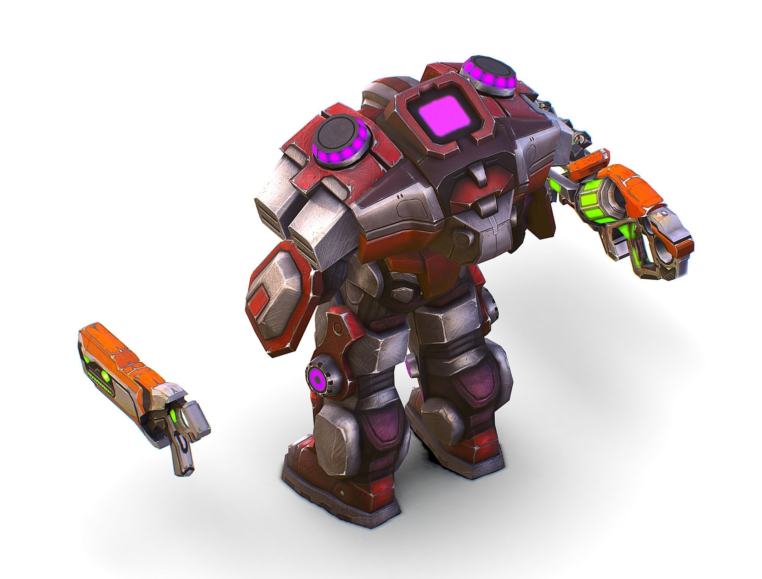 Cyborg Machine Gun with Automatic Rifle and Pistol - 3dsMax Low-poly 3D model_36