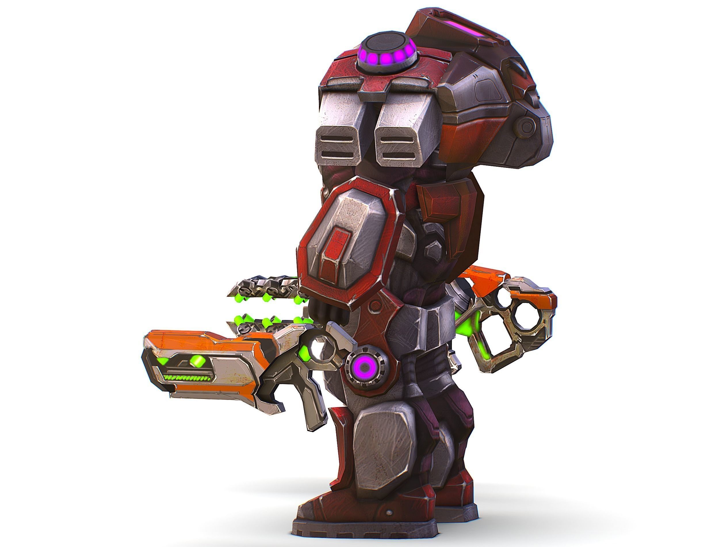 Cyborg Machine Gun with Automatic Rifle and Pistol - 3dsMax Low-poly 3D model_18