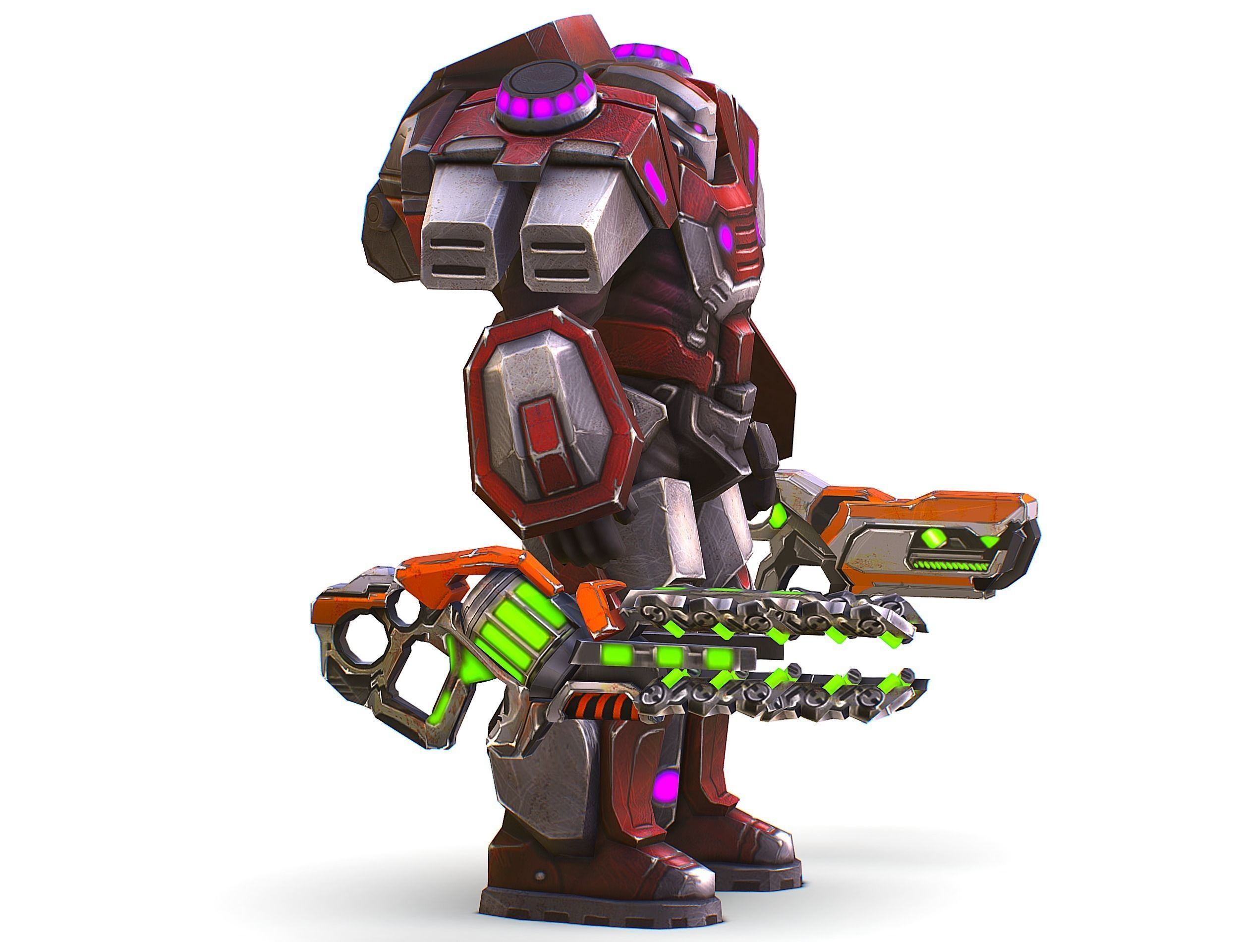 Cyborg Machine Gun with Automatic Rifle and Pistol - 3dsMax Low-poly 3D model_4