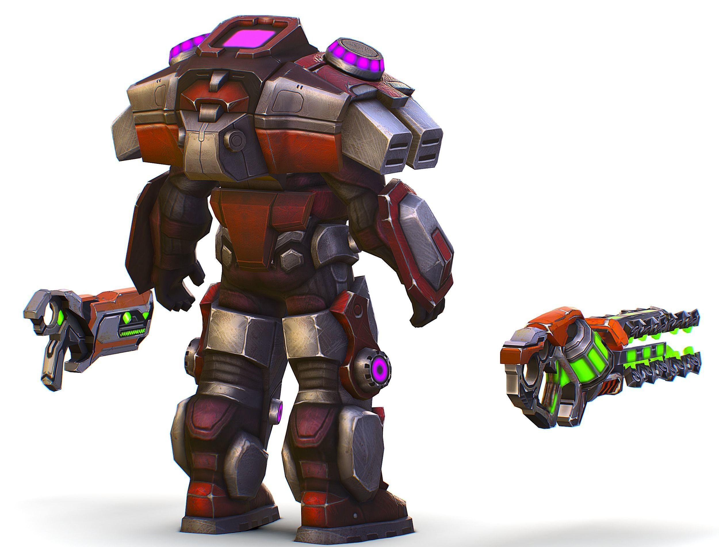 Cyborg Machine Gun with Automatic Rifle and Pistol - 3dsMax Low-poly 3D model_10