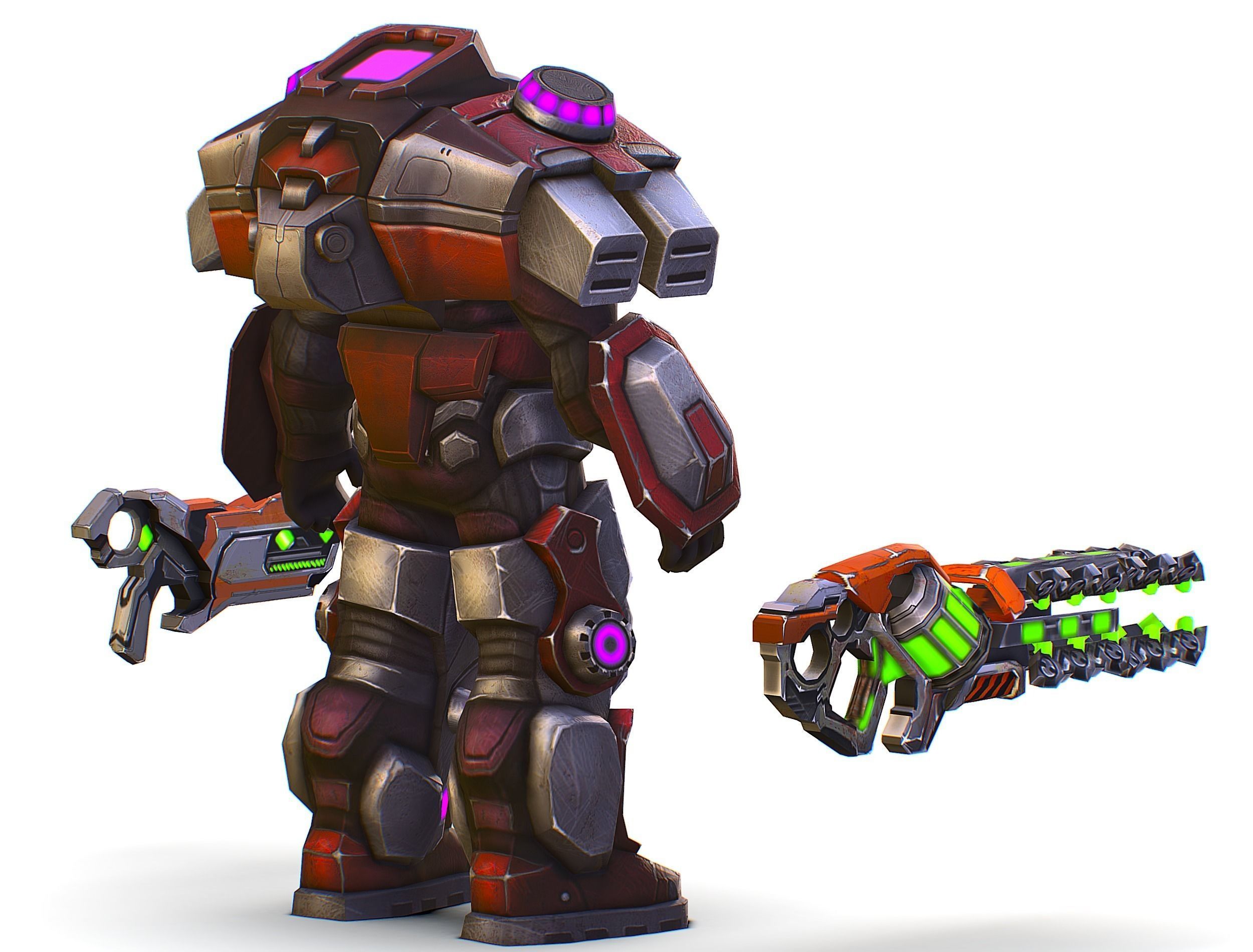 Cyborg Machine Gun with Automatic Rifle and Pistol - 3dsMax Low-poly 3D model_9