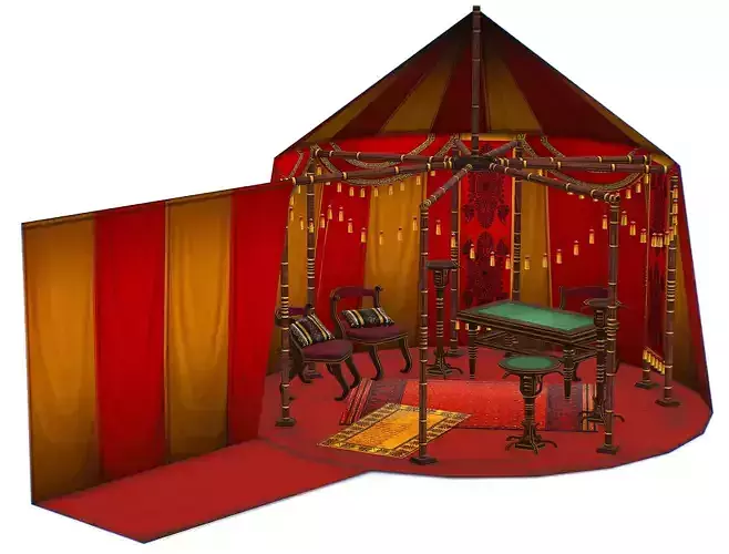 Ancient Historic Shater Military Tent Sheltering Control Room Low-poly 3D model