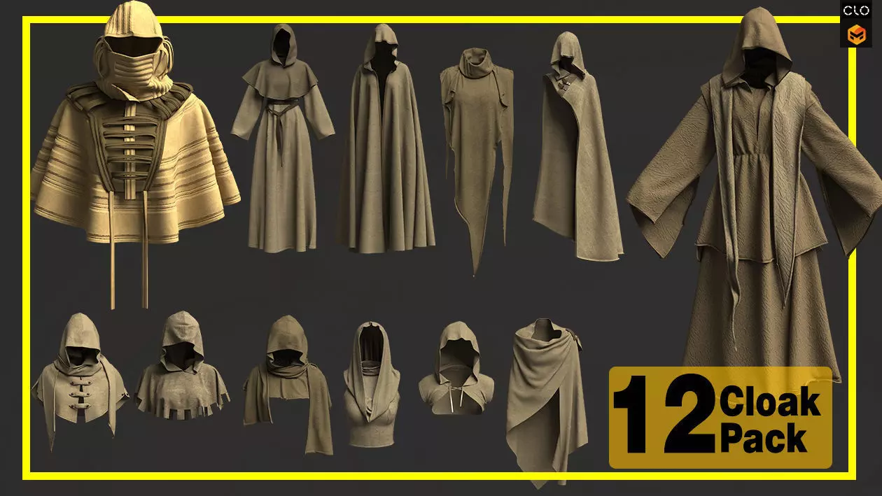 12 Medieval Cloak Pack 3D model_0