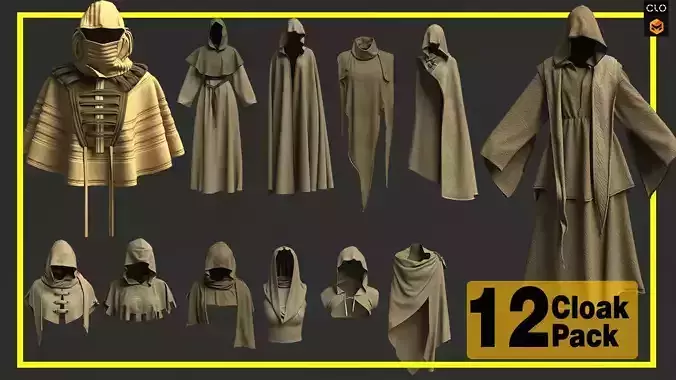12 Medieval Cloak Pack 3D model