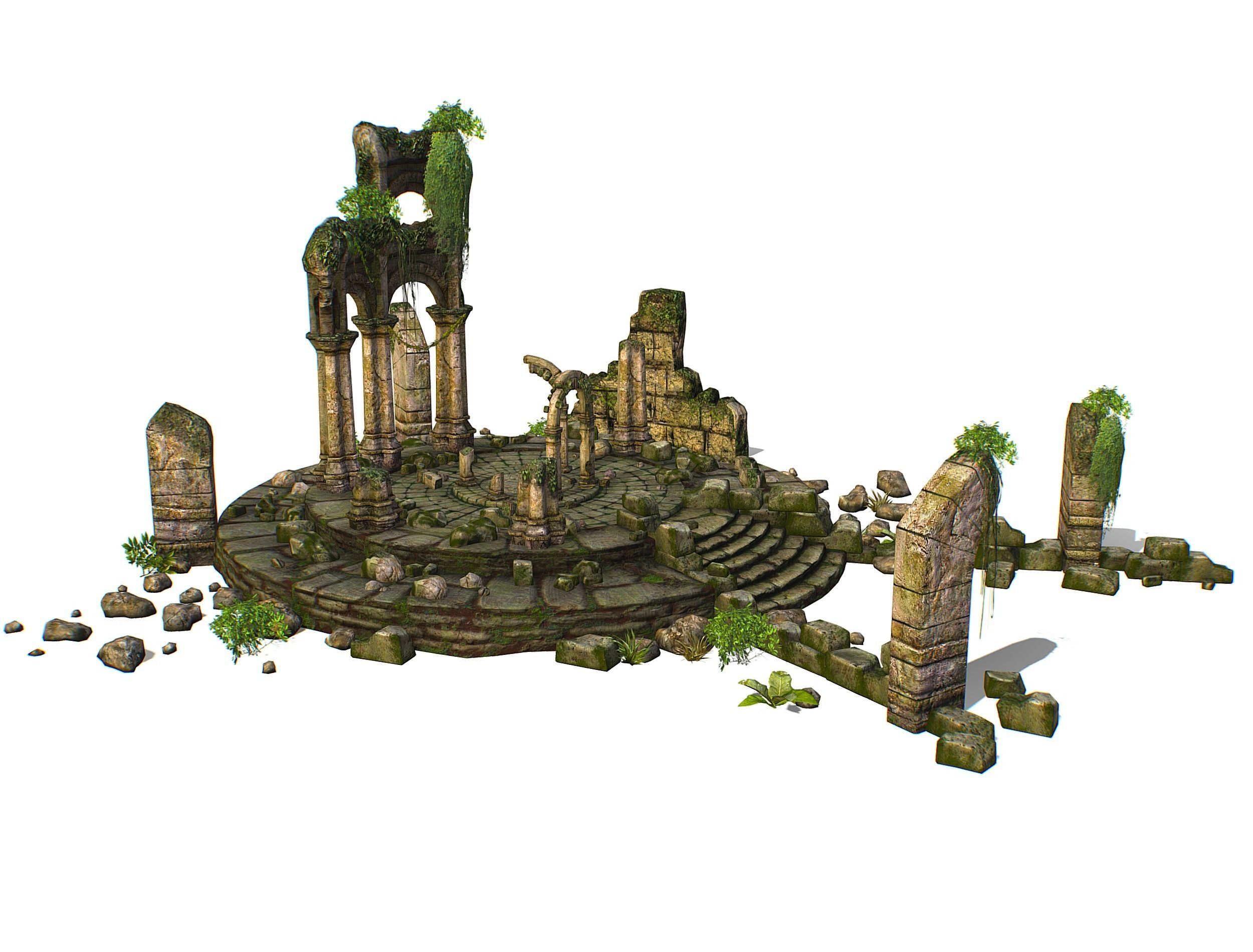 Constructor Ancient Jungle Portal Ruins Rocks Low-poly 3D model_7