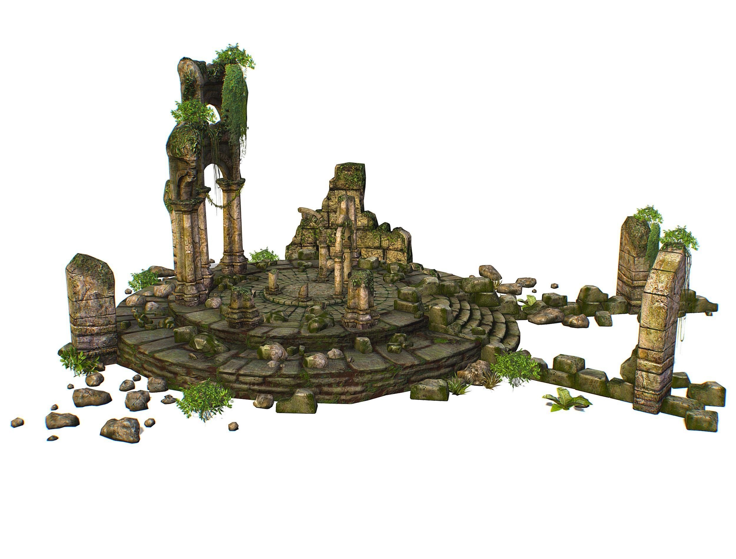 Constructor Ancient Jungle Portal Ruins Rocks Low-poly 3D model_9