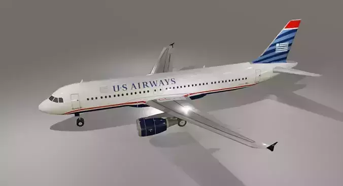US Airways 1549 Hudson sully airbus a320-214 low poly Low-poly 3D model