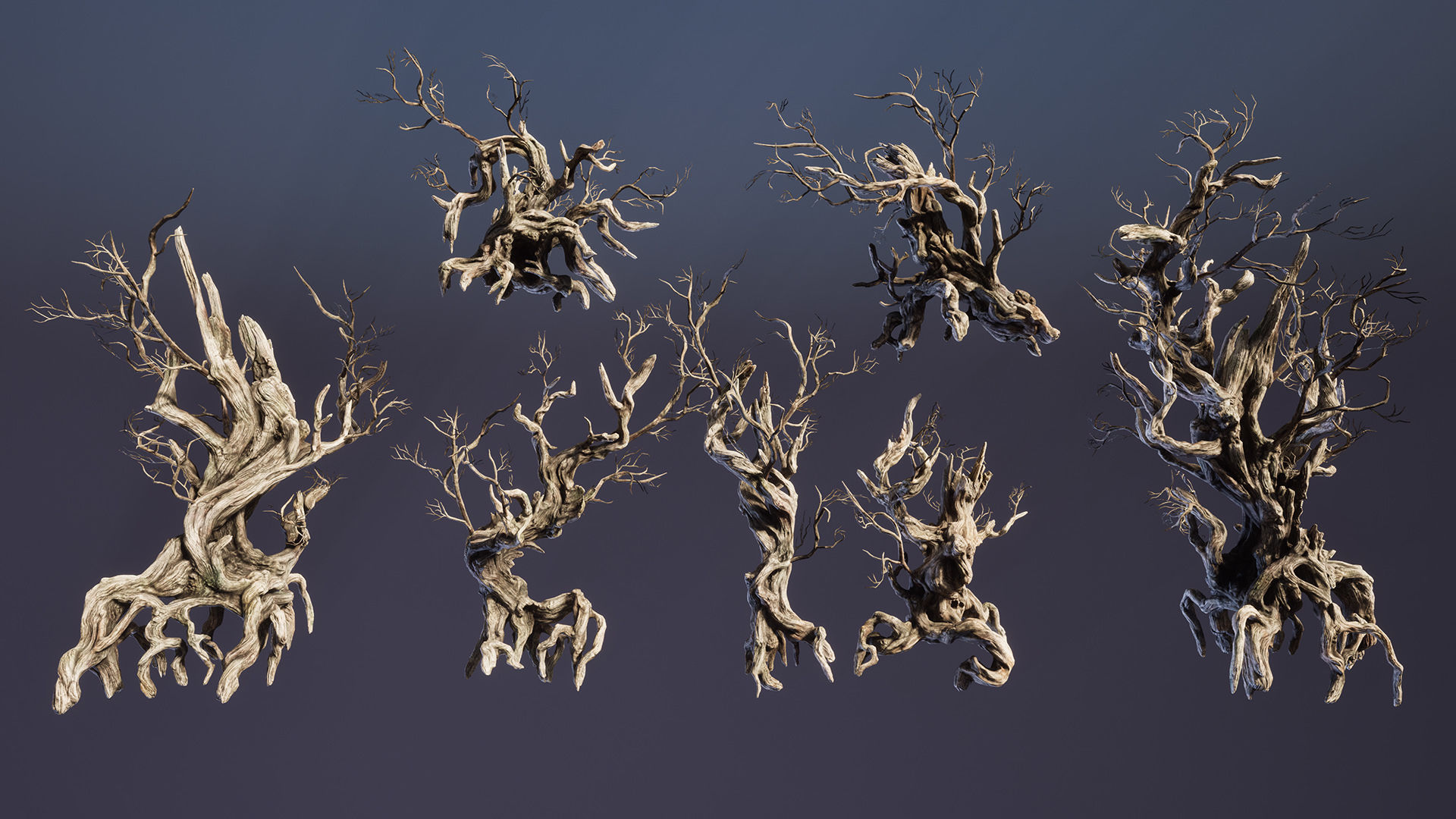Twisted snags Low-poly 3D model_10