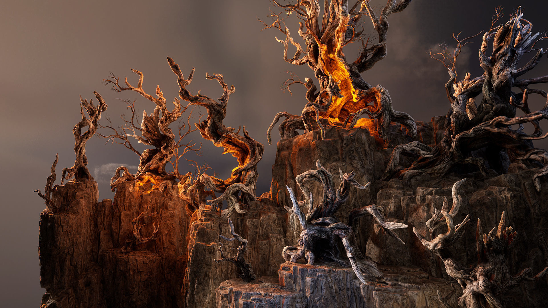 Twisted snags Low-poly 3D model_2