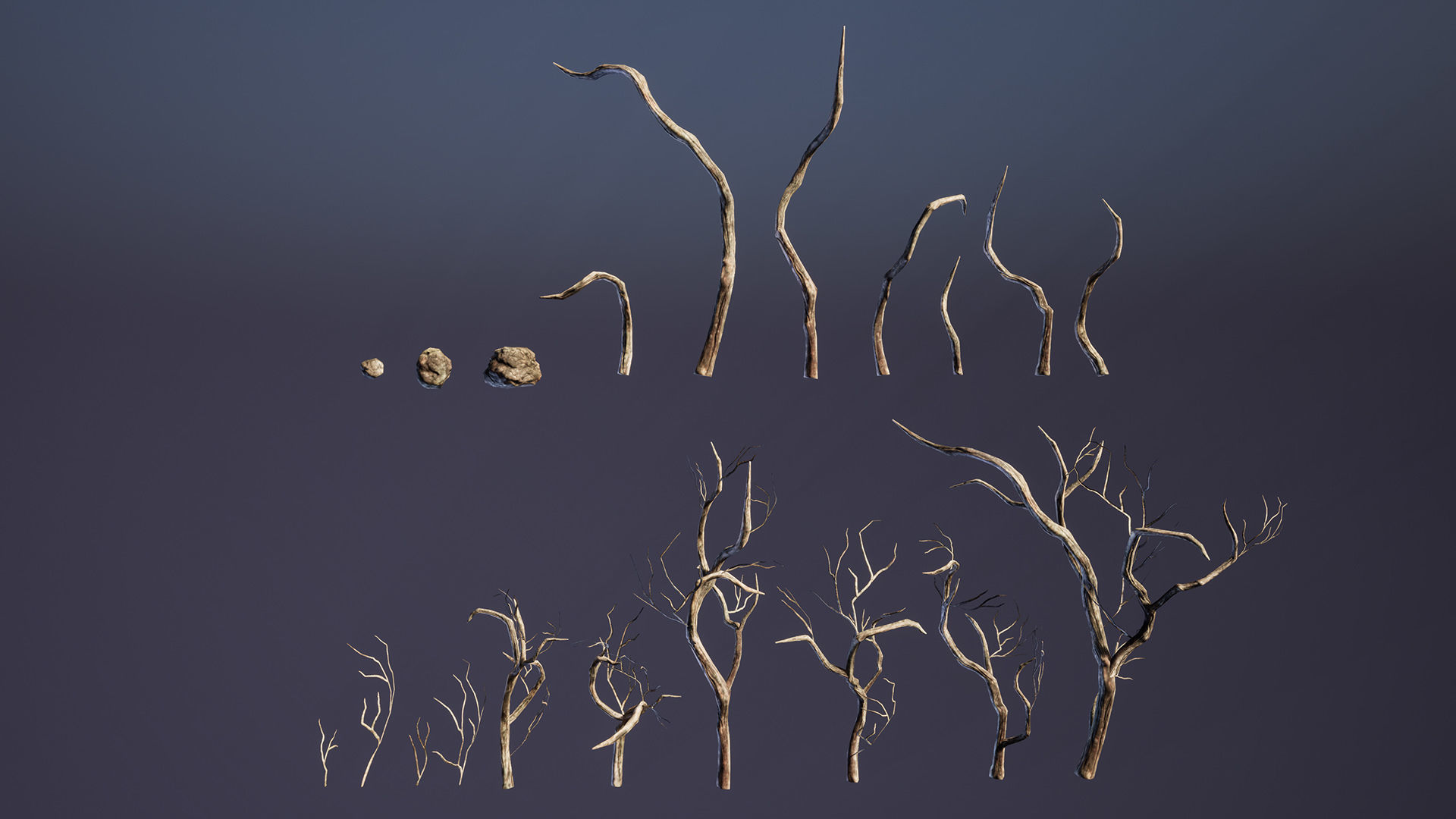 Twisted snags Low-poly 3D model_13