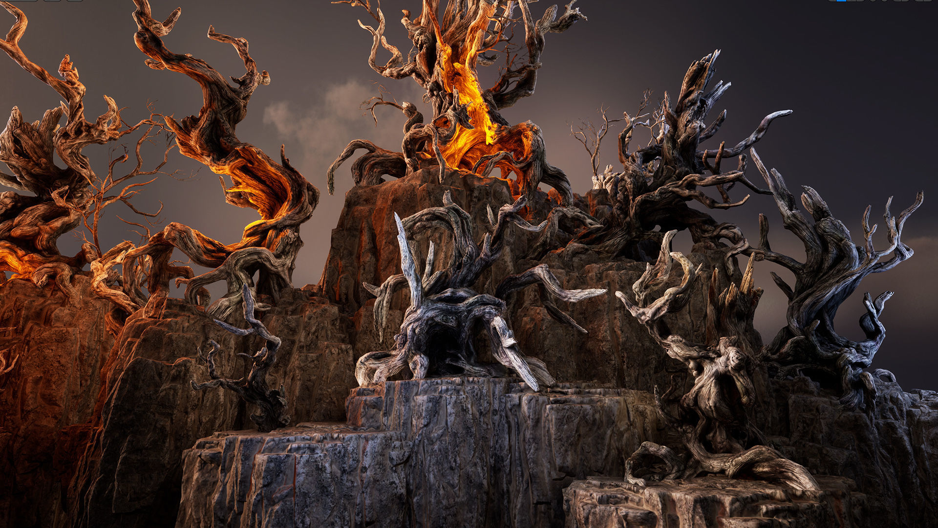 Twisted snags Low-poly 3D model_5