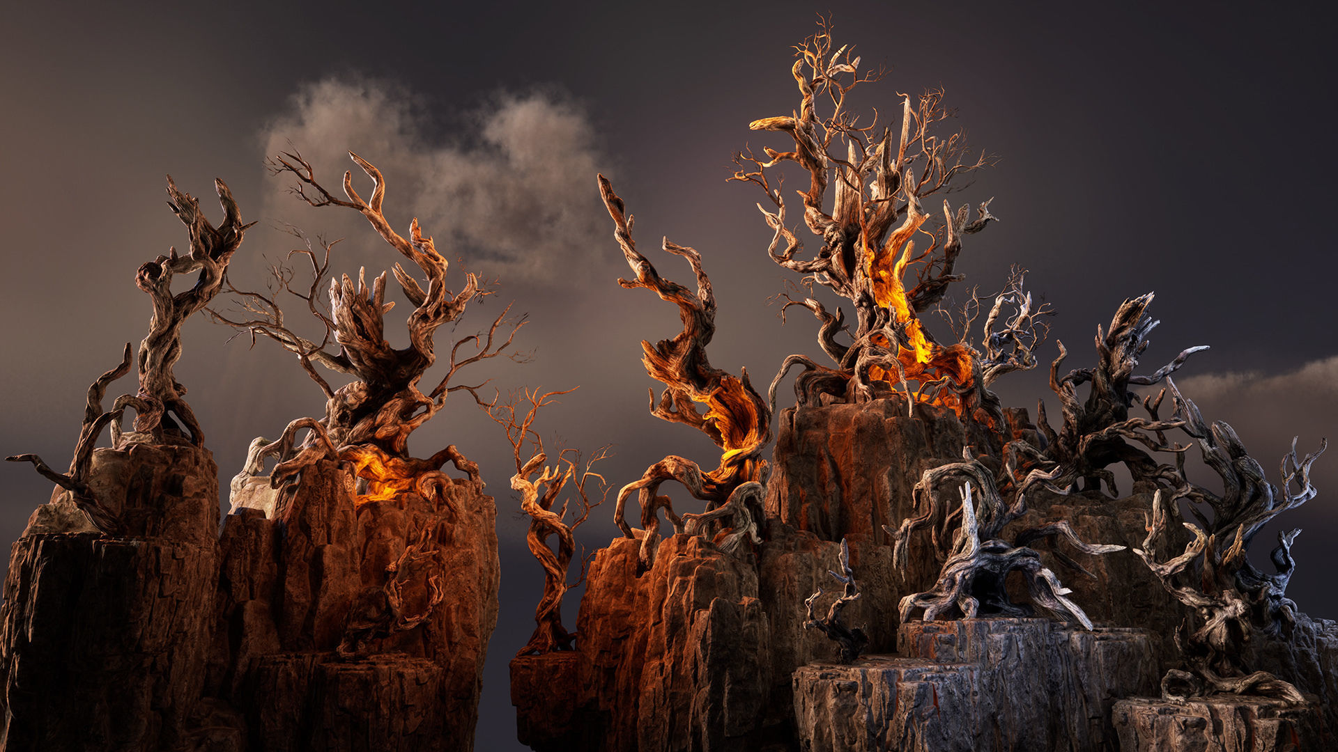 Twisted snags Low-poly 3D model_1