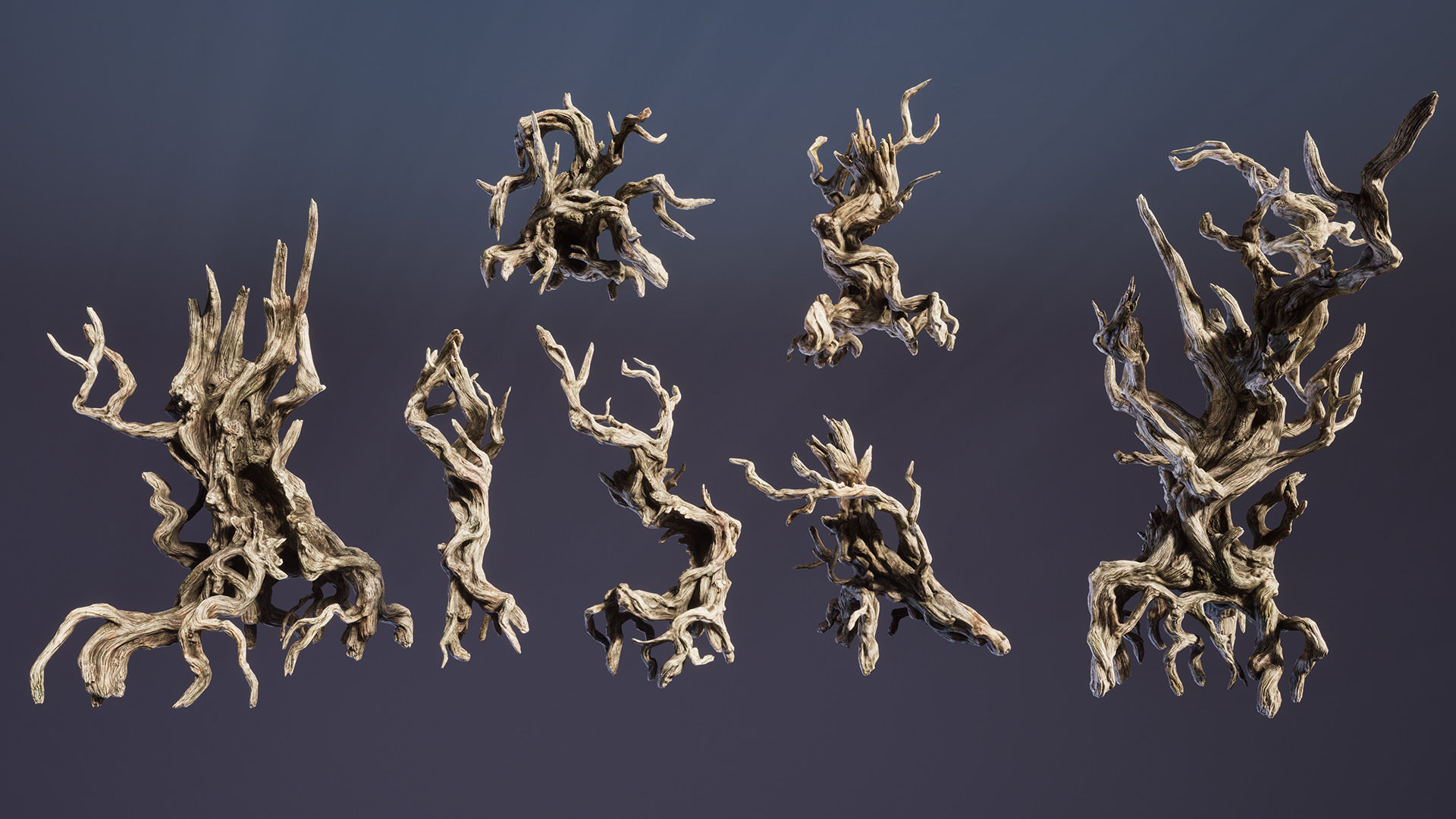 Twisted snags Low-poly 3D model_8