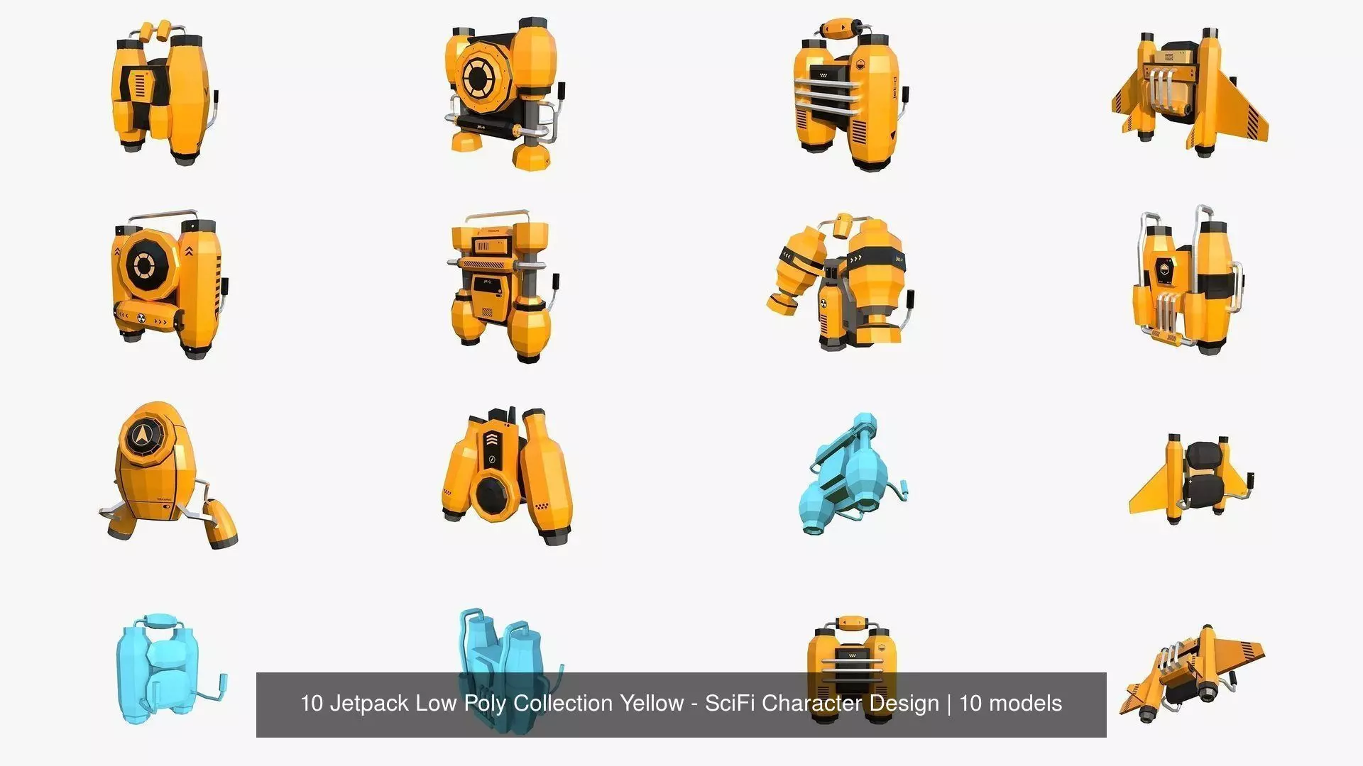 10 Jetpack Low Poly Collection Yellow - SciFi Character Design _1