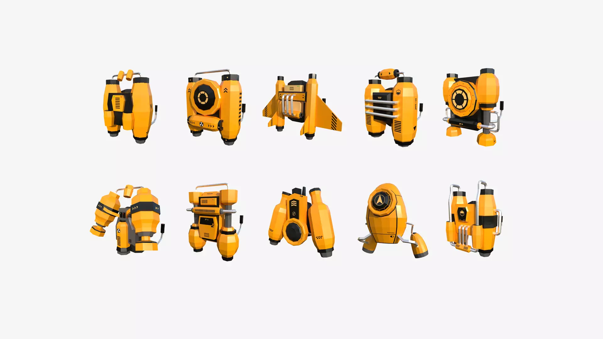 10 Jetpack Low Poly Collection Yellow - SciFi Character Design _0