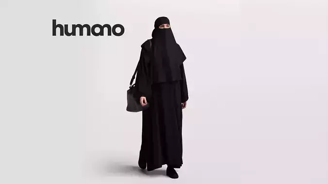 Humano Arab woman with niqab walking with  bag - 2401-085-6248 3D model