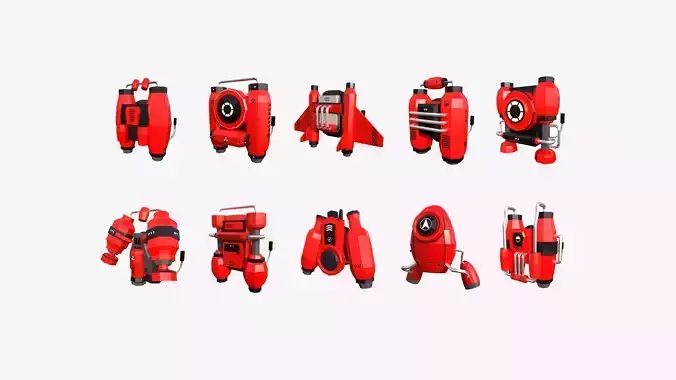 10 Jetpack Low Poly Collection Red - SciFi Character Design 