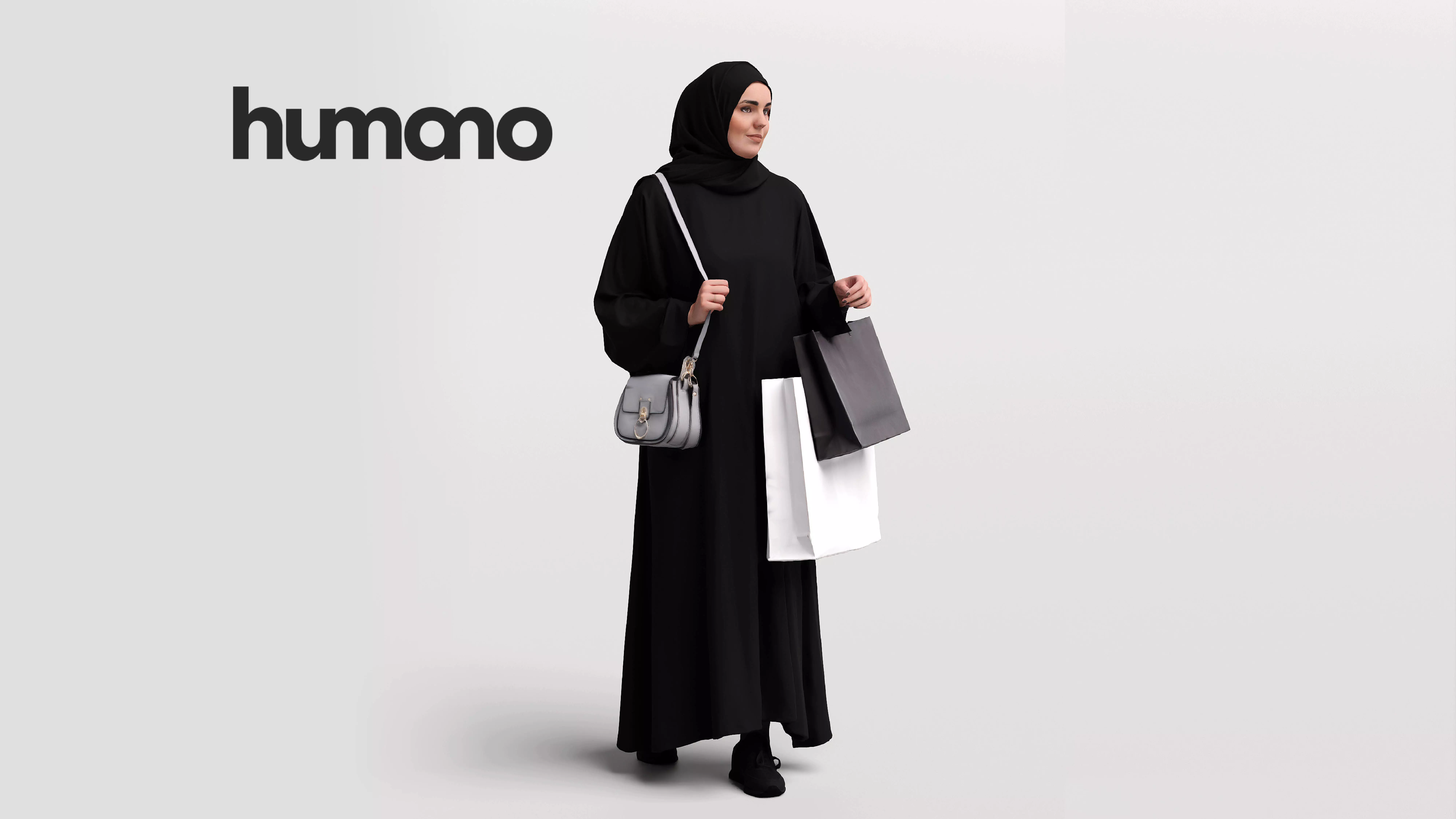 Humano Arab woman in hijab walking shopping bags - 2401-085-6171 3D model
