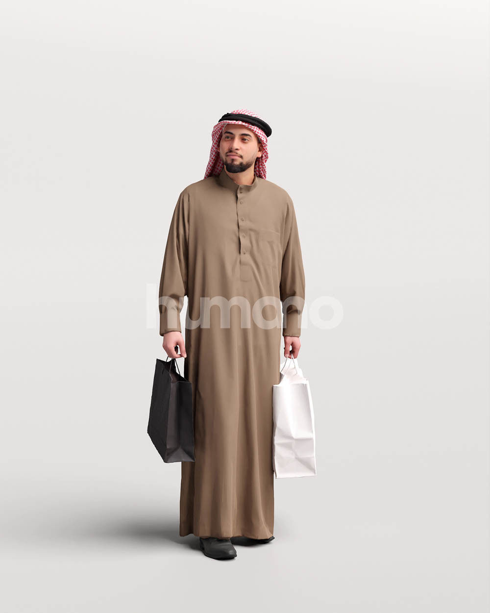 Humano Arab man in thobe walking with bags - 2401-067-6065 3D model_12
