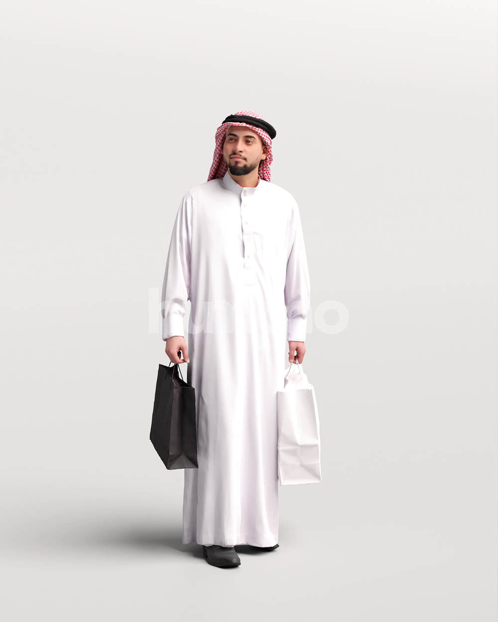 Humano Arab man in thobe walking with bags - 2401-067-6065 3D model_2