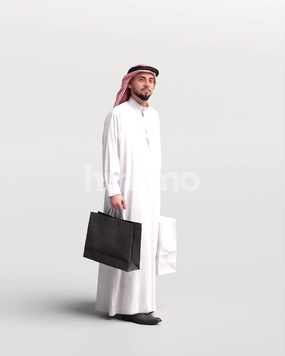 Humano Arab man in thobe walking with bags - 2401-067-6065 3D model_3