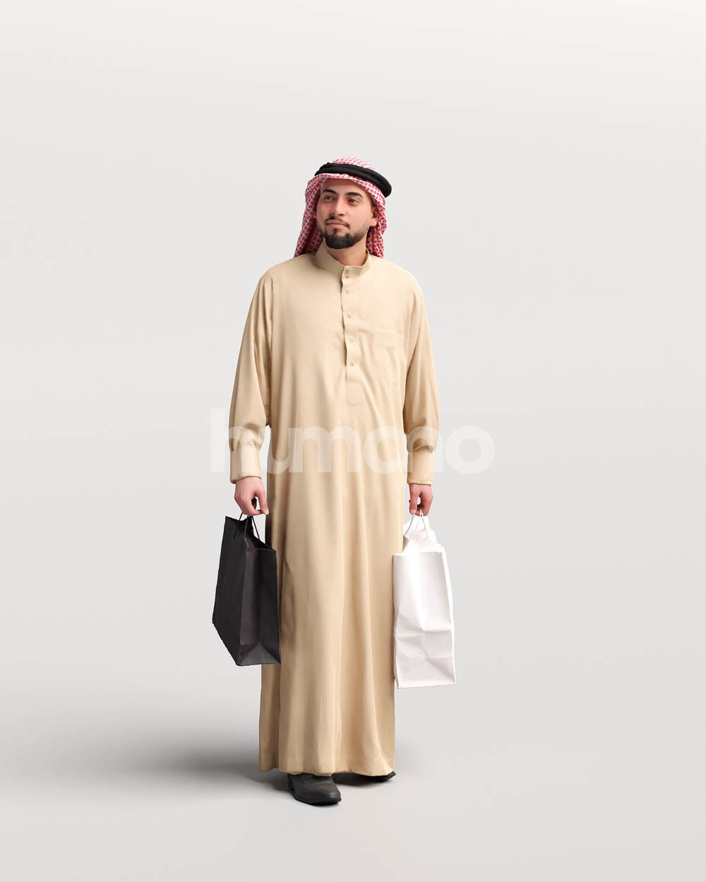 Humano Arab man in thobe walking with bags - 2401-067-6065 3D model_10