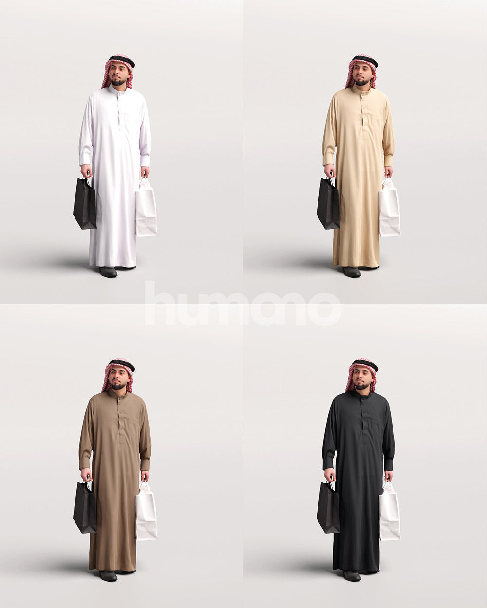 Humano Arab man in thobe walking with bags - 2401-067-6065 3D model_13