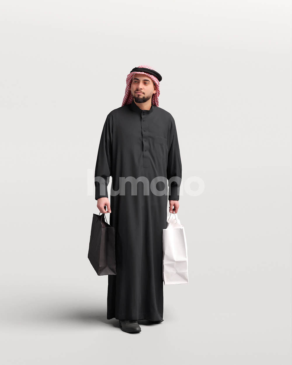 Humano Arab man in thobe walking with bags - 2401-067-6065 3D model_11