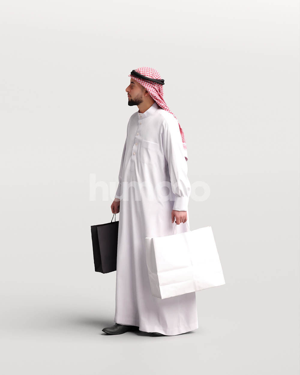 Humano Arab man in thobe walking with bags - 2401-067-6065 3D model_6