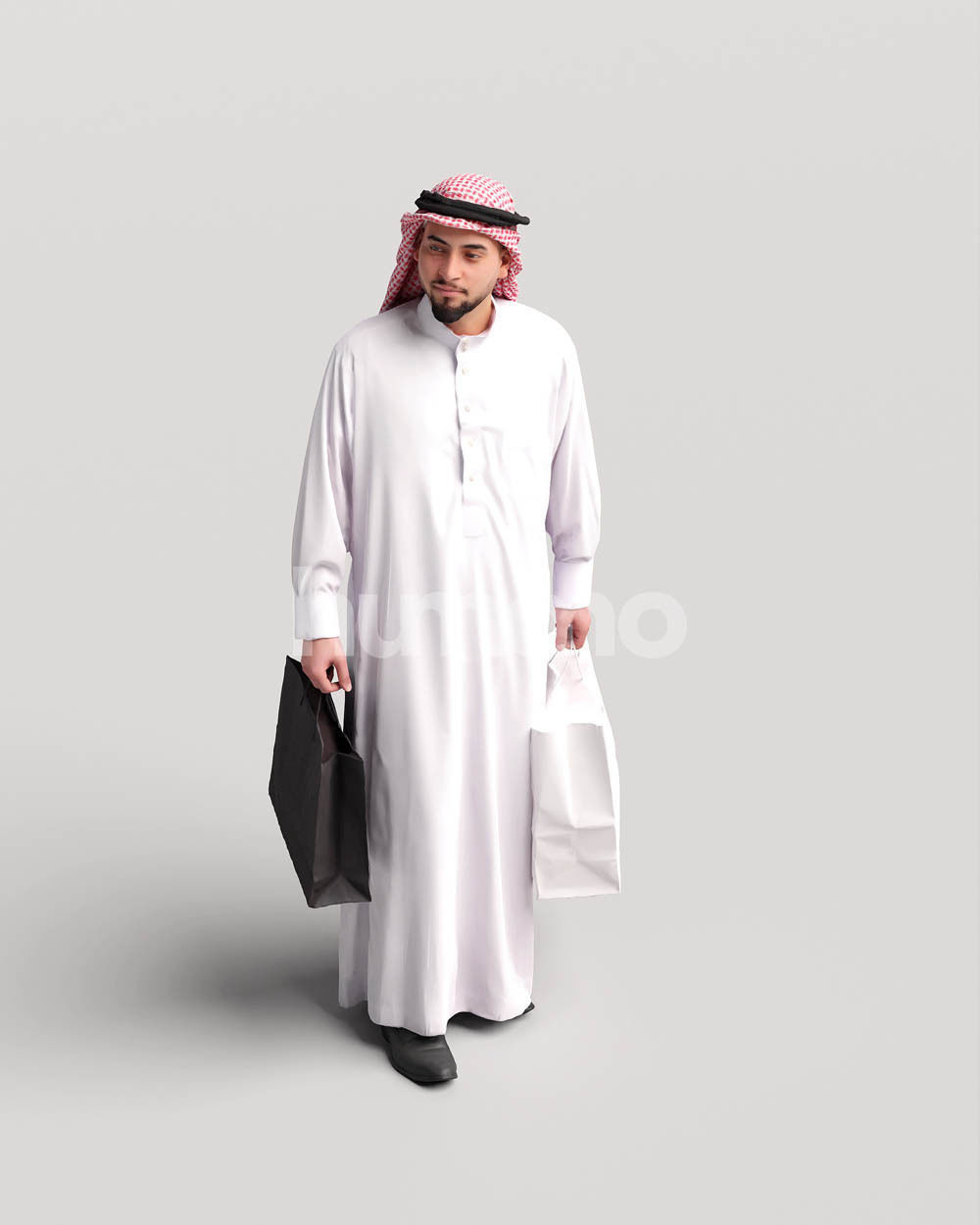 Humano Arab man in thobe walking with bags - 2401-067-6065 3D model_9