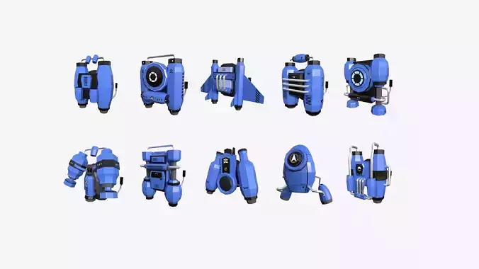 10 Jetpack Low Poly Collection Blue - SciFi Character Design 
