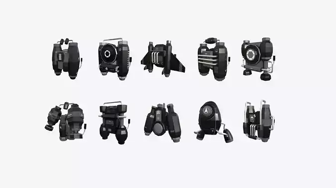 10 Jetpack Low Poly Collection Black - SciFi Character Design 